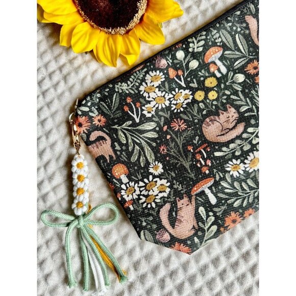 New Mushroom Core Cat Flowers Acorns Leaves Makeup Tech Pencil Bag - 10” - Picture 1 of 8